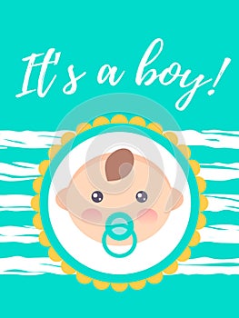 Vertical baby shower card with a cute baby boy. ItÃ¢â¬â¢s a boy photo